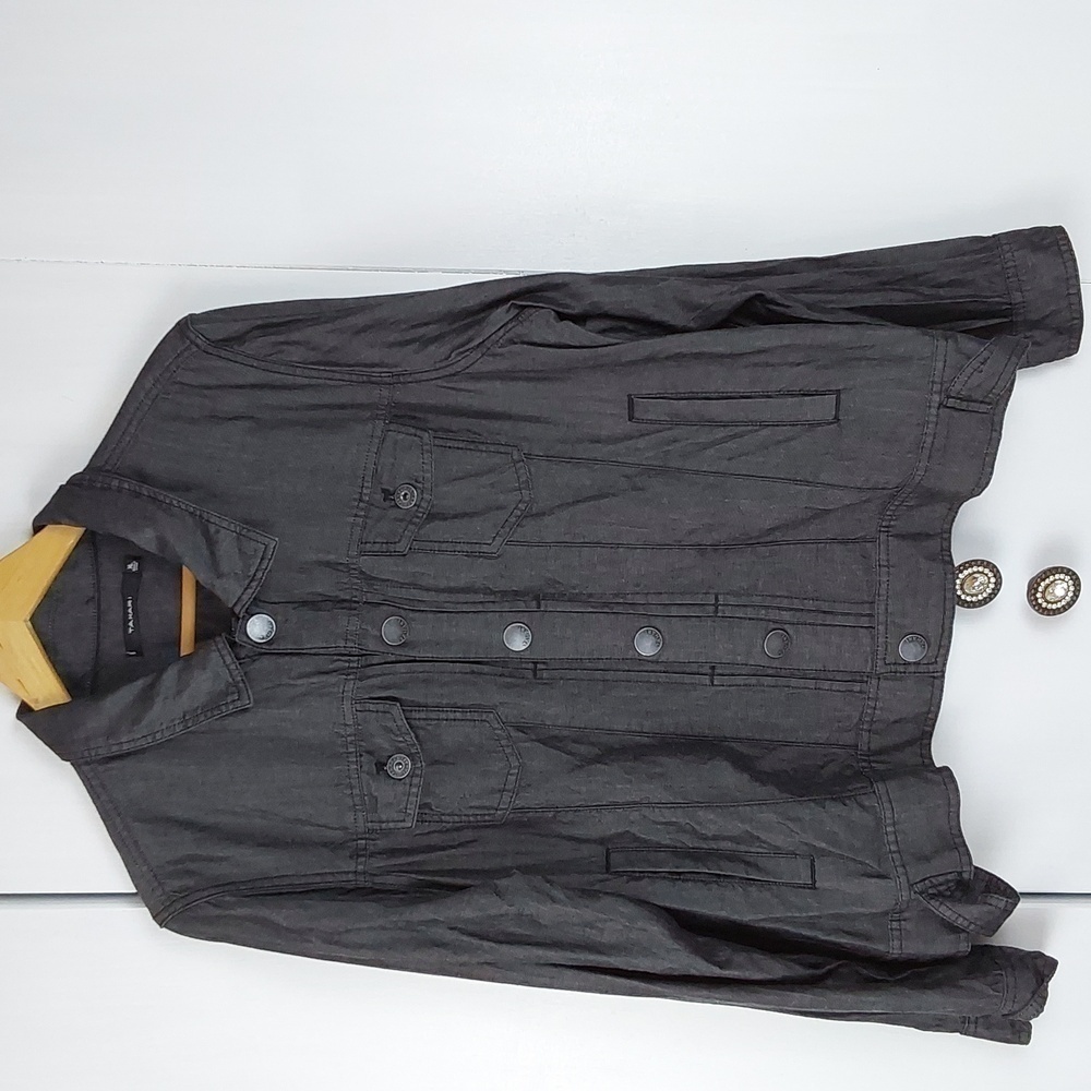 Tahari|Womens Black/Gray Silky Soft Lightweight Jacket Mod Neutral Sz.XL